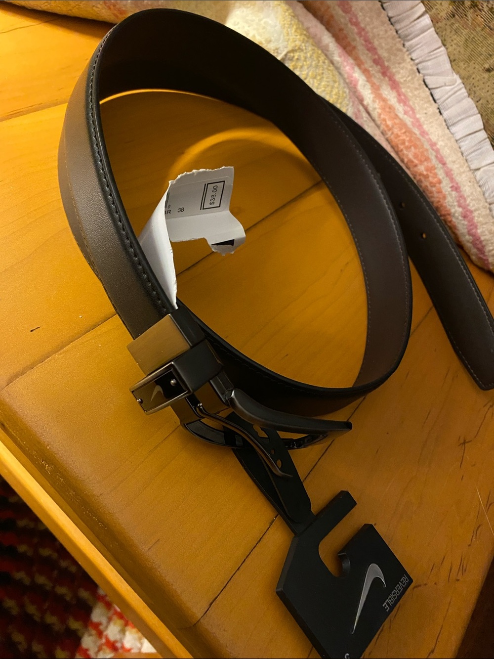 Nike brand black brown color grey gun tone hardware belt 38 new